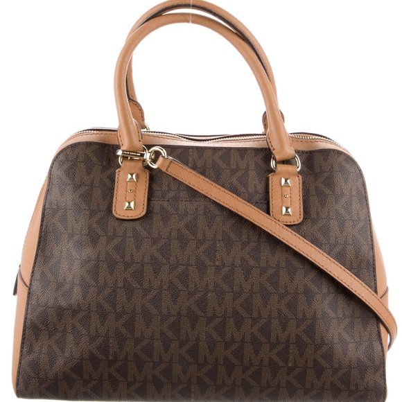 Michael Kors Brown Studded Satcel Bag - Picture 4 of 5